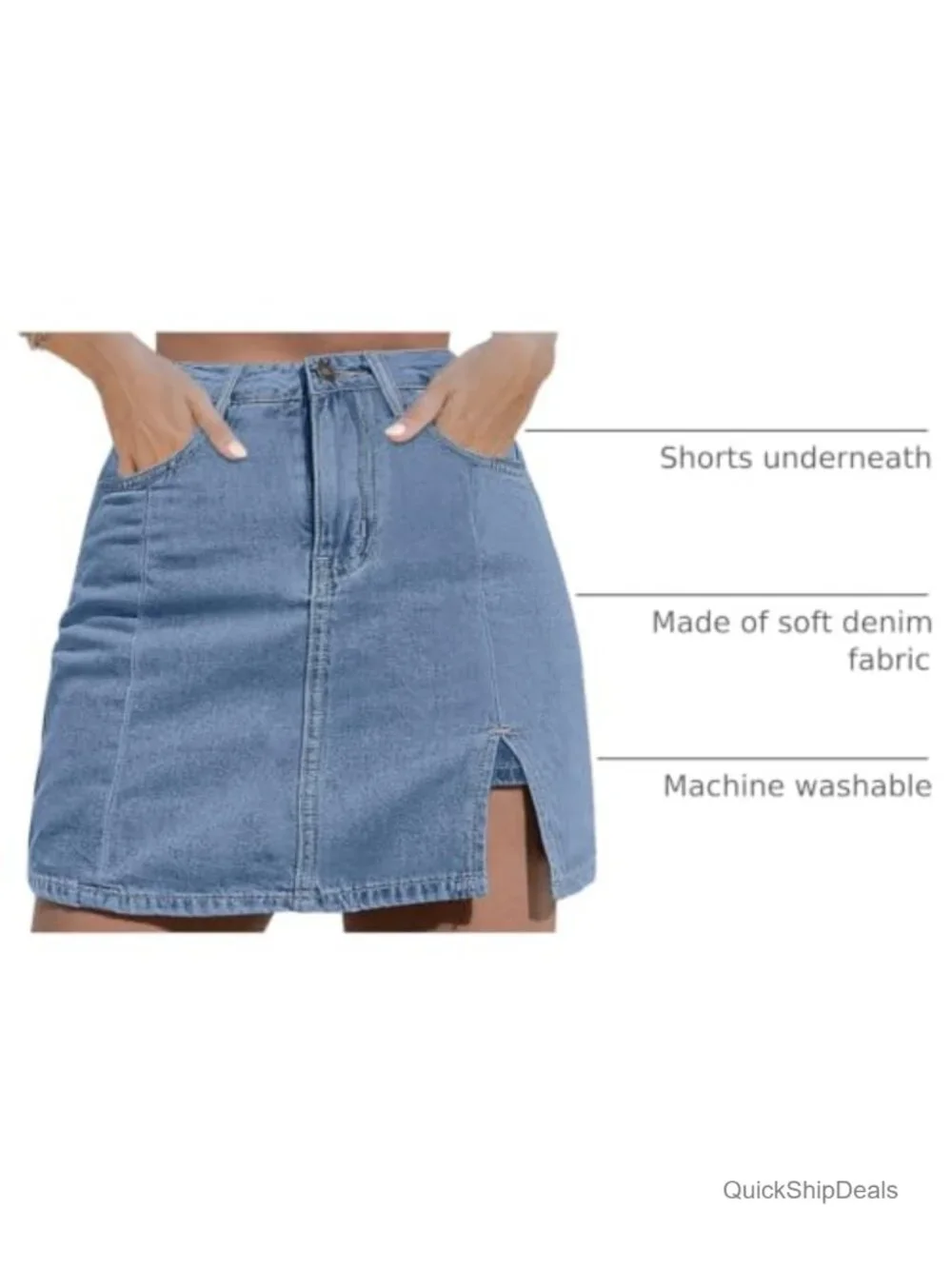 High Waisted Stretchy Denim Mini Skort Side Slit Bodycon Jean Skirt